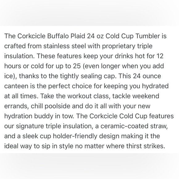 Corkcicle Buffalo Plaid 24 oz Cold Cup Tumbler - Picture 2 of 7